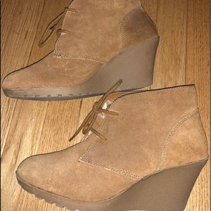 Merona wedge heel boots, camel, 9.5